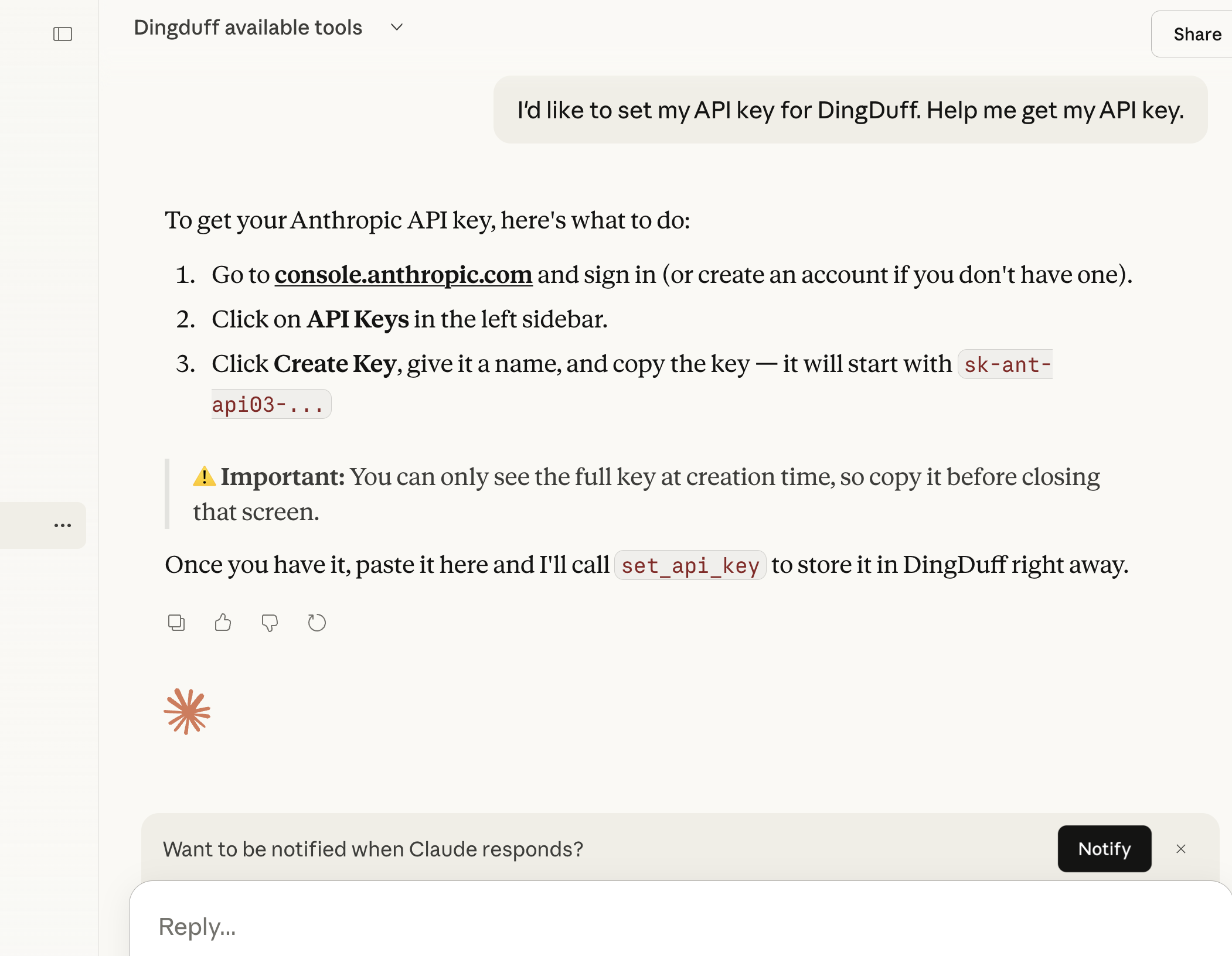 Ask Claude for an API key