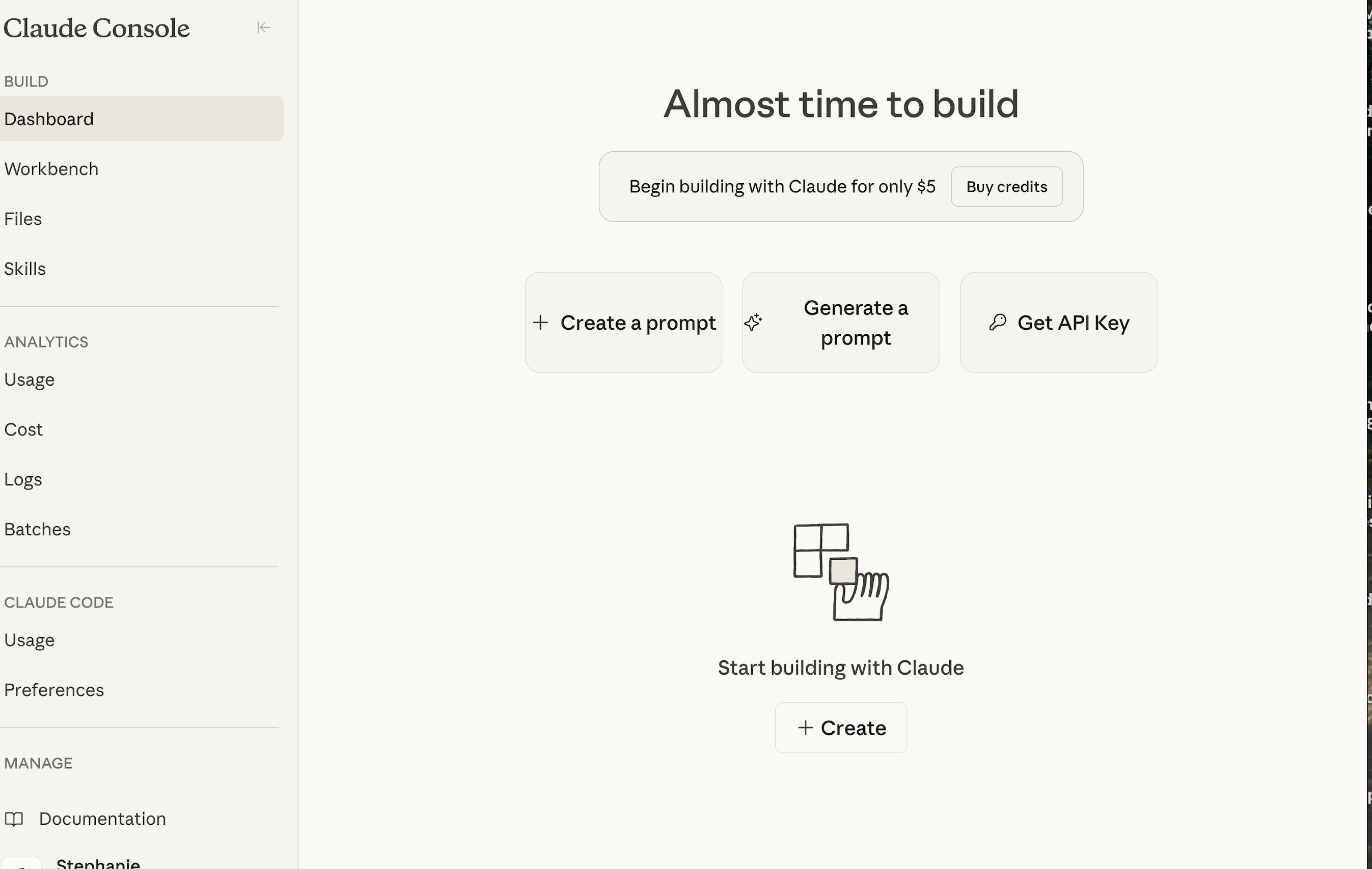 Get API key in the Claude Console