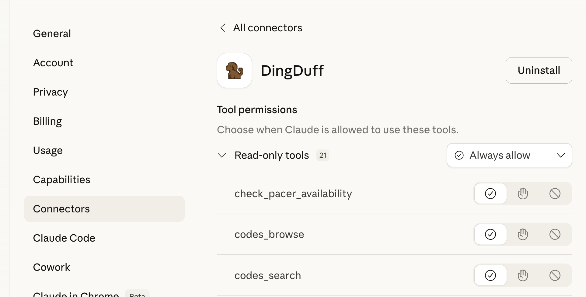 DingDuff tool permissions configuration