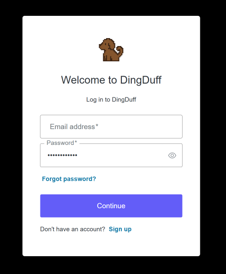 DingDuff sign in page
